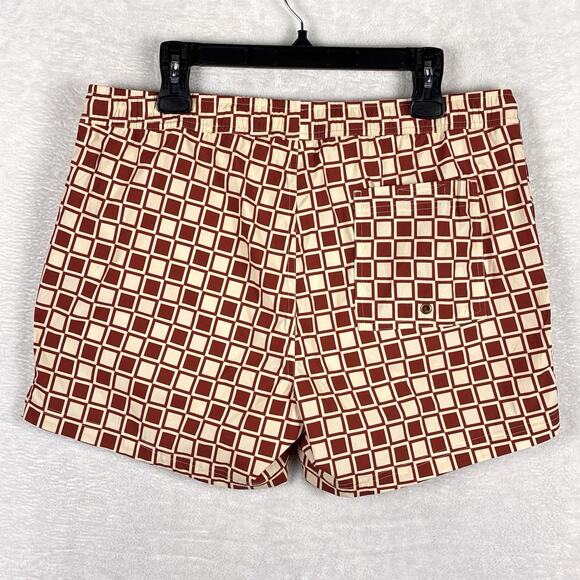 Dandy Del Mar Swim Trunks Shorts Mens XL Red Beige Check Nylon Preppy Surf Beach - Picture 7 of 10